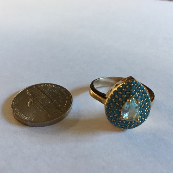 Drip turquoise silver ring, sz 8 - Picture 3 of 7